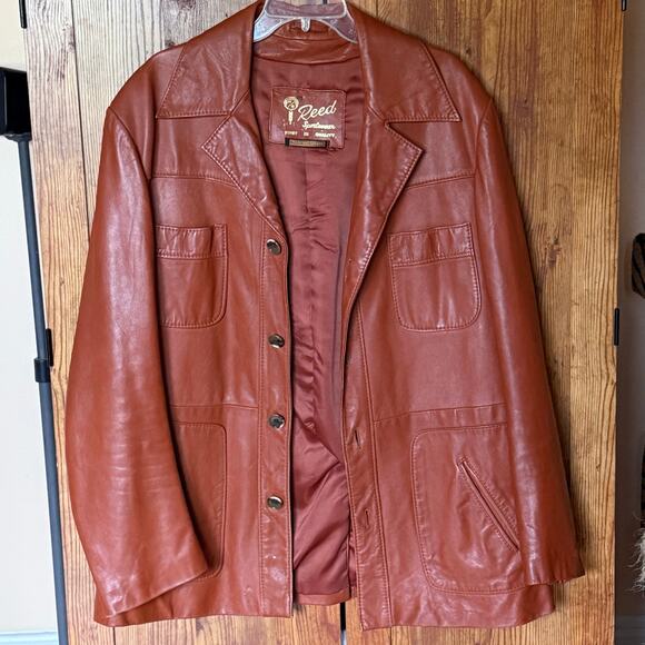 Reed Sportswear Cognac Leather Blazer Jacket size 46. 1970s Style Made in Turkey - Picture 1 of 10